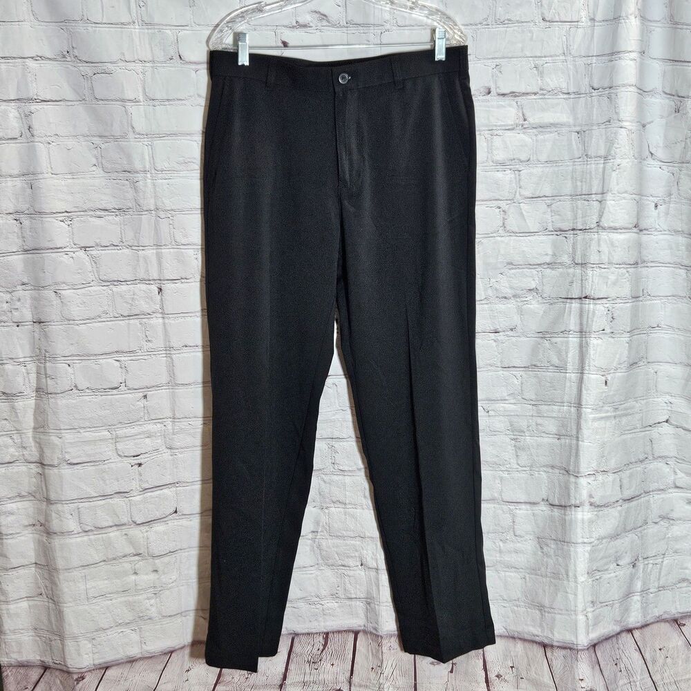 Izod Mens Pants 34x32 (Fits 34x31) Black Golf Performance Straight Fit Pleated
